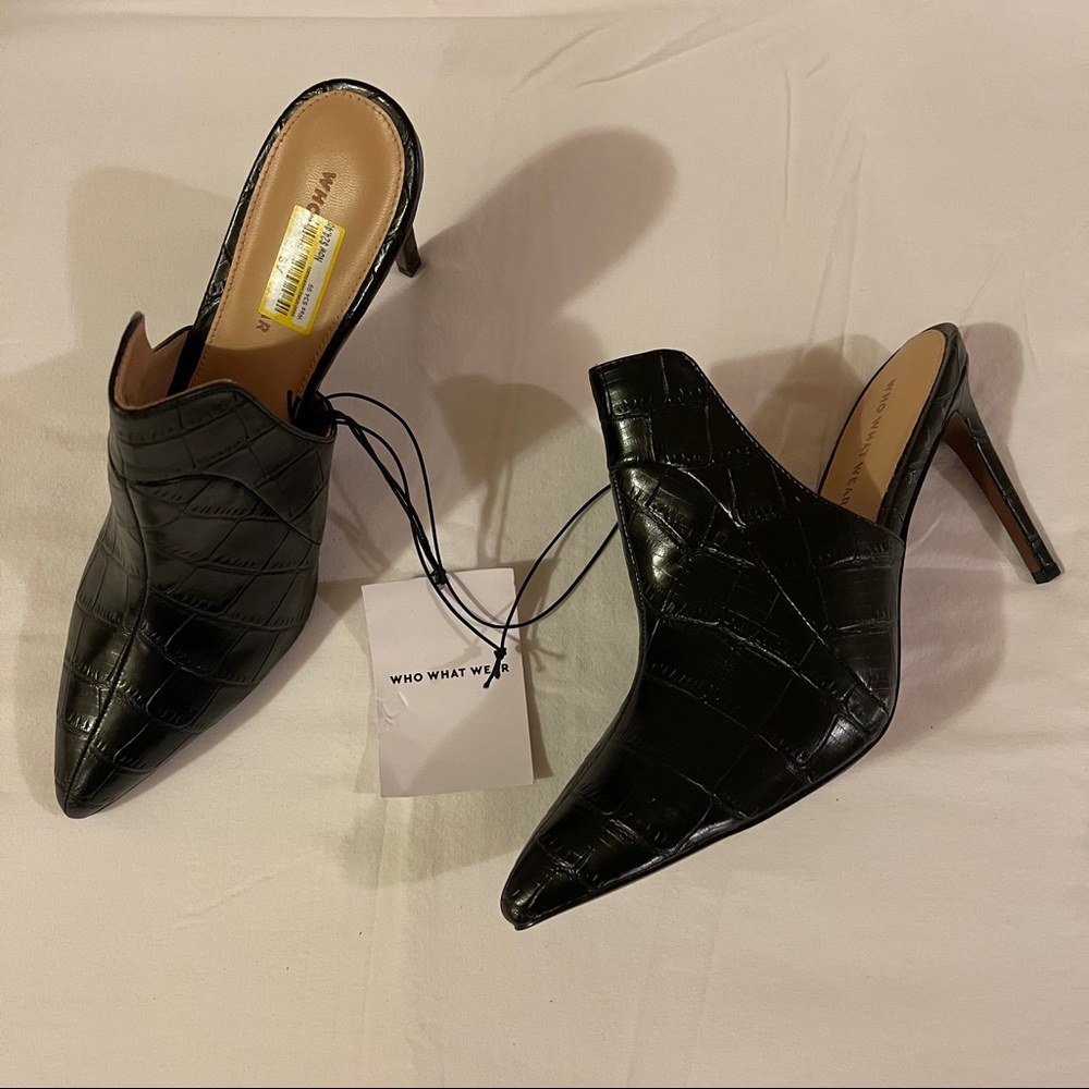 Who What Wear Vegan Leather Croc Mules in Black